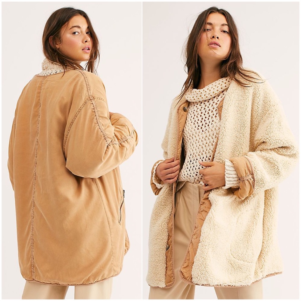 FREE PEOPLE Ivy Jacket Reversible Sherpa Coat M - Picture 2 of 8